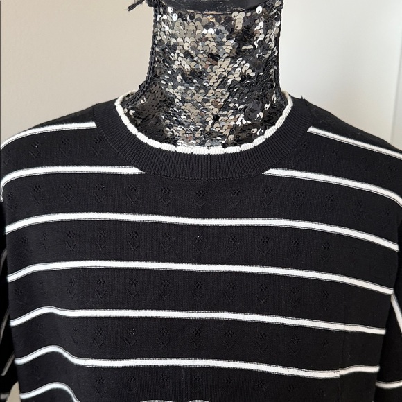 Adrianna Papell Black and White Striped Sweater - Picture 3 of 7